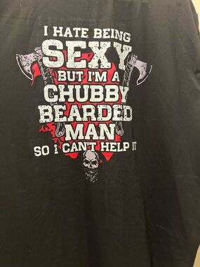 Black Graphic Tee - Chubby Bearded Man Slogan Men’s Tee